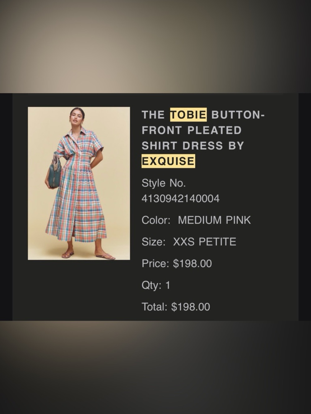 Anthropologie THE TOBIE BUTTON-FRONT PLEATED SHIRT DRESS BY EXQUISE Plaid XXSP - Picture 8 of 9